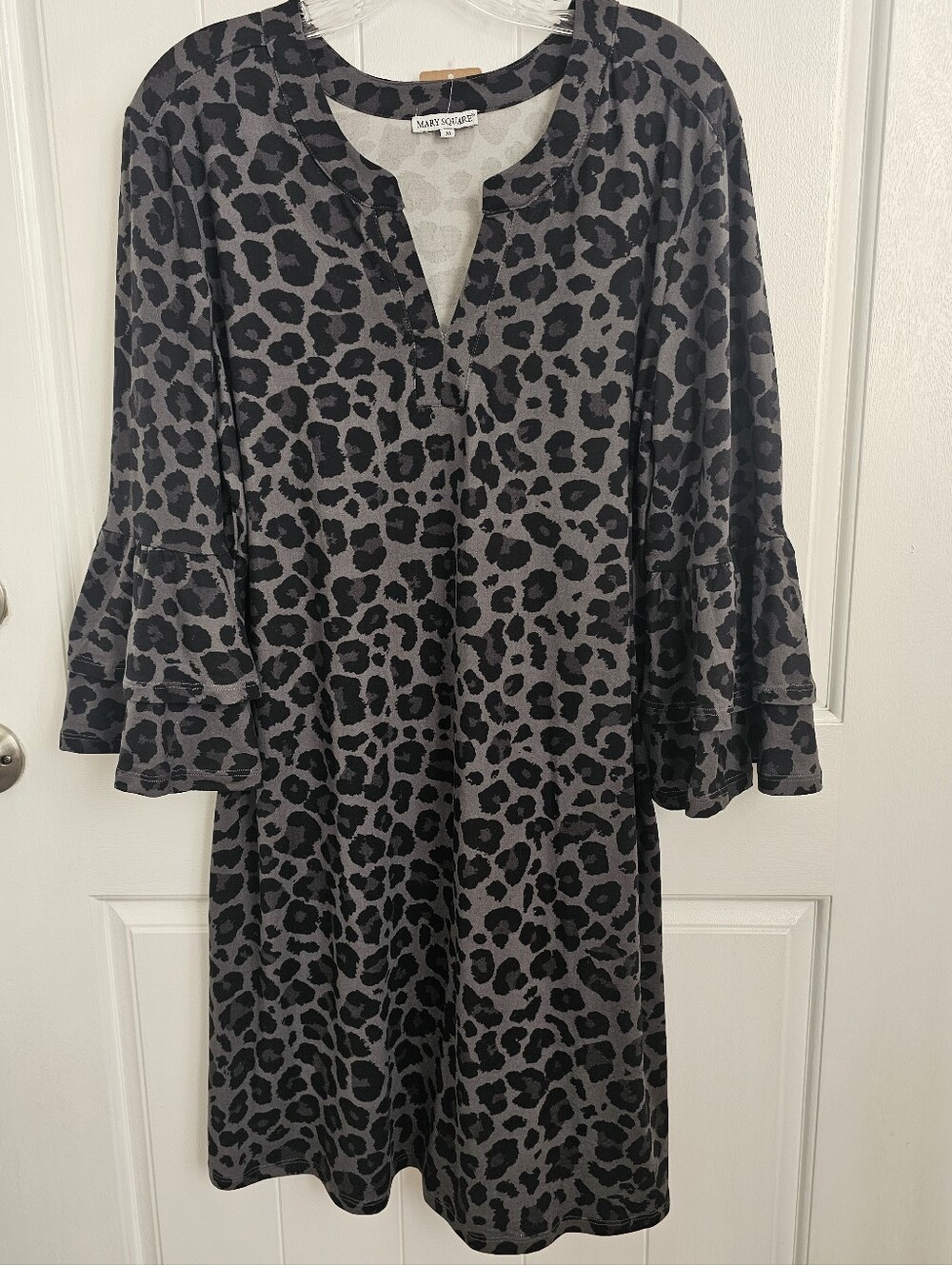NWT MARY SQUARE Leopard Print 3/4 Ruffled Sleeve Dress